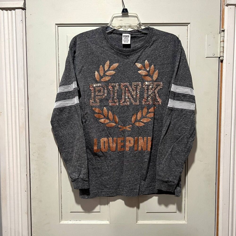Victoria's Secret PINK Love Pink Long Sleeve Gold Sequined Shirt Top Small